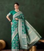 Classiques Art Silk Woven Green Saree for Women