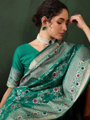 Classiques Art Silk Woven Green Saree for Women 5