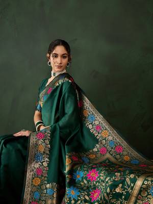 Green art silk saree for women 2