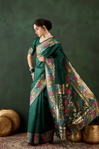 Green art silk saree for women