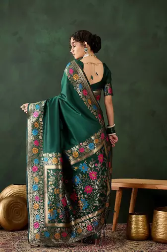 Green art silk saree for women