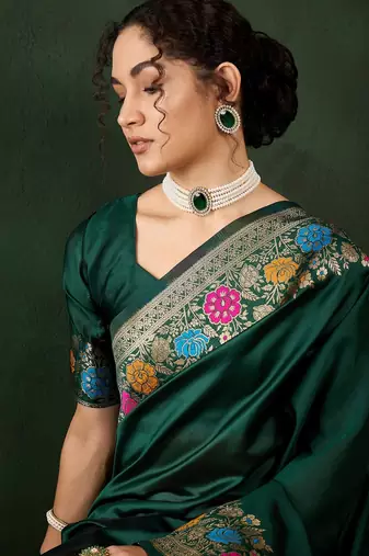 Green art silk saree for women