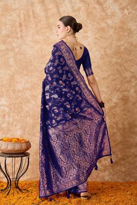 blue art silk saree with weaving design 4