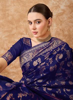 blue art silk saree with weaving design 5