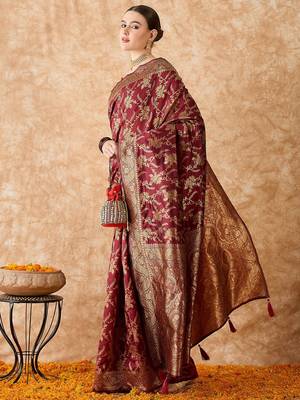 Brown art silk saree with intricate weaving work 2