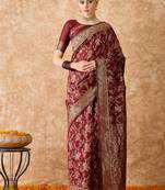 Brown art silk saree with intricate weaving work