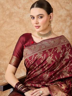 Brown art silk saree with intricate weaving work 5
