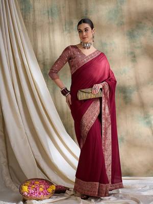 Maroon color woven saree 1