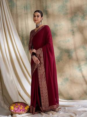Maroon color woven saree 3