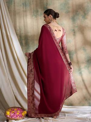 Maroon color woven saree 4