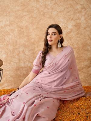 Blush Pink Cotton Saree with Subtle Embroidery 2