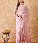 Blush Pink Cotton Saree with Subtle Embroidery