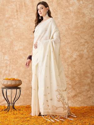 Radiant White weaving vichitra saree for women 3
