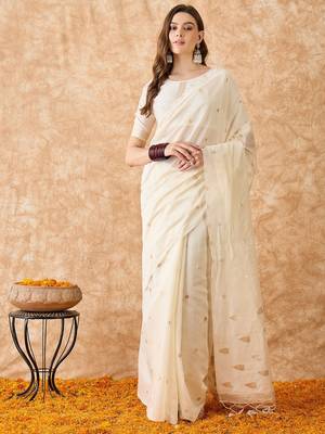 Radiant White weaving vichitra saree for women 1
