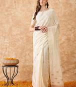 Radiant White weaving vichitra saree for women