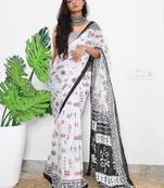White woven style cotton saree with blouse