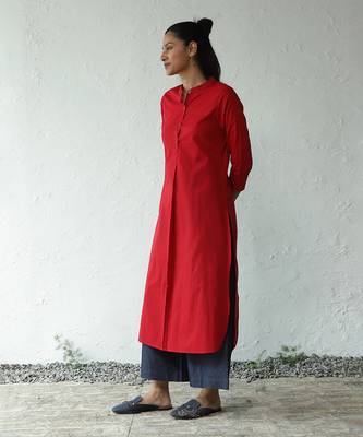 Red karachi lawn tomatina long kurta 2