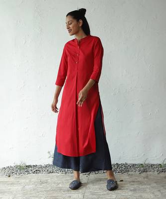 Red karachi lawn tomatina long kurta 4