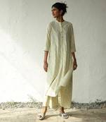 Green cotton block print macaroon long kurta