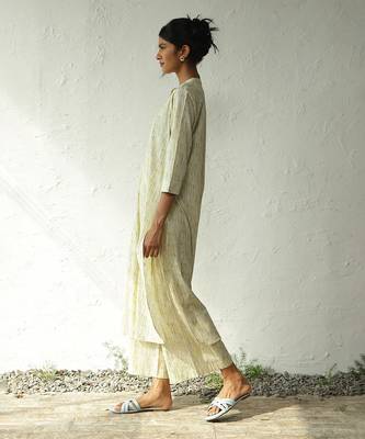 Green cotton block print macaroon long kurta 2