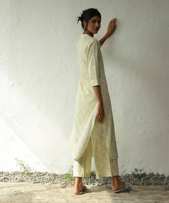 Green cotton block print macaroon long kurta 5