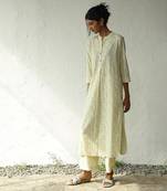 Green cotton block print macaroon long kurta/ sweet corn kurta set