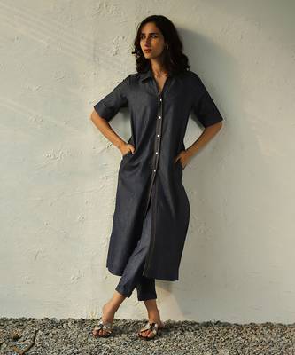 Navy blue cotton denim jetblue denim shirt tunic set 1