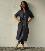 Navy blue cotton denim jetblue denim shirt tunic set