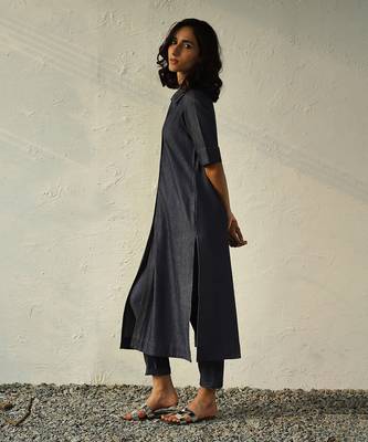 Navy blue cotton denim jetblue denim shirt tunic set 2