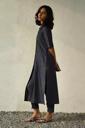 Navy blue cotton denim jetblue denim shirt tunic set