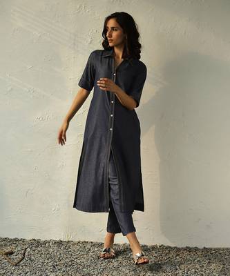 Navy blue cotton denim jetblue denim shirt tunic set 3