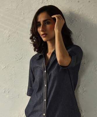 Navy blue cotton denim jetblue denim shirt tunic set 4