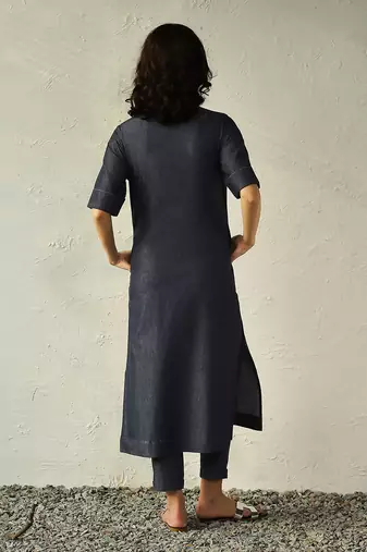 Navy blue cotton denim jetblue denim shirt tunic set