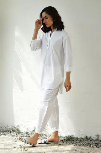 White poplin gulmarg kurta set