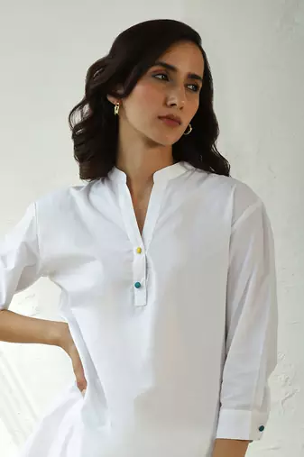 White poplin gulmarg kurta set