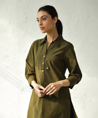 Olive green poplin forest green tunic 1