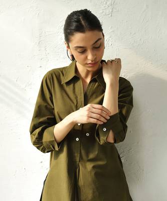Olive green poplin forest green tunic 2