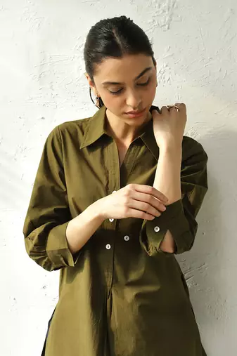 Olive green poplin forest green tunic