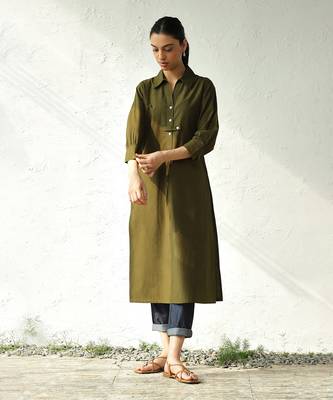Olive green poplin forest green tunic 3