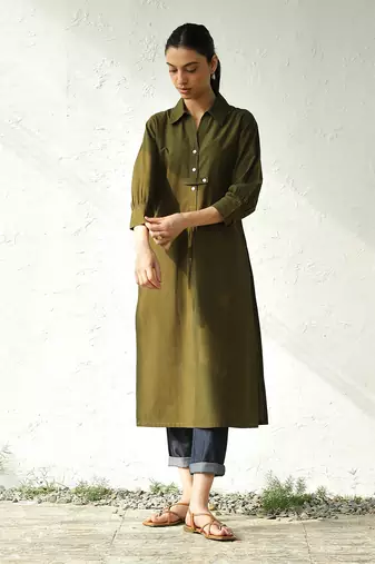 Olive green poplin forest green tunic