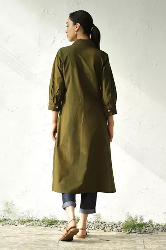 Olive green poplin forest green tunic