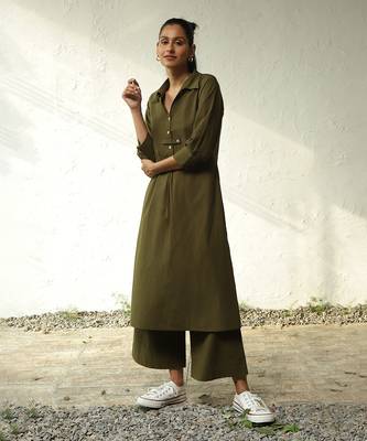 Olive green poplin forest green tunic co-ord 1