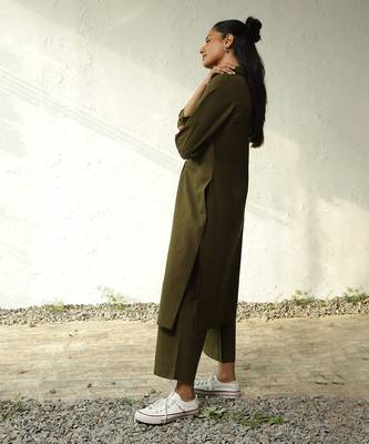 Olive green poplin forest green tunic co-ord 2