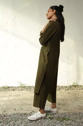 Olive green poplin forest green tunic co-ord