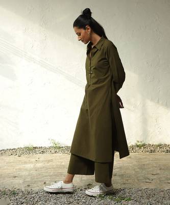 Olive green poplin forest green tunic co-ord 3