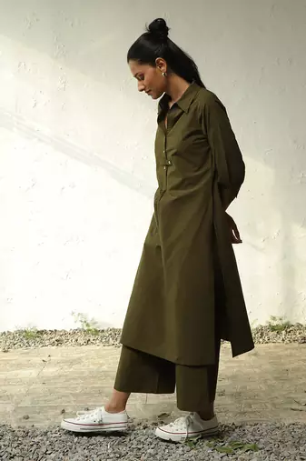 Olive green poplin forest green tunic co-ord