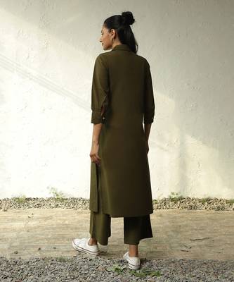 Olive green poplin forest green tunic co-ord 4