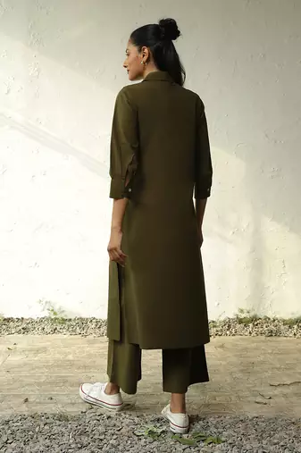 Olive green poplin forest green tunic co-ord