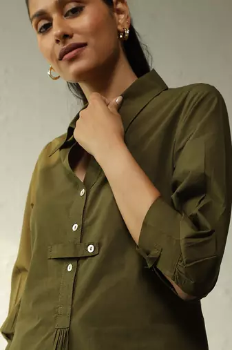 Olive green poplin forest green tunic co-ord