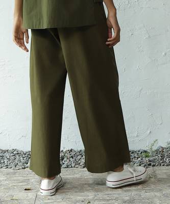 Olive green poplin verde pleated pants 5